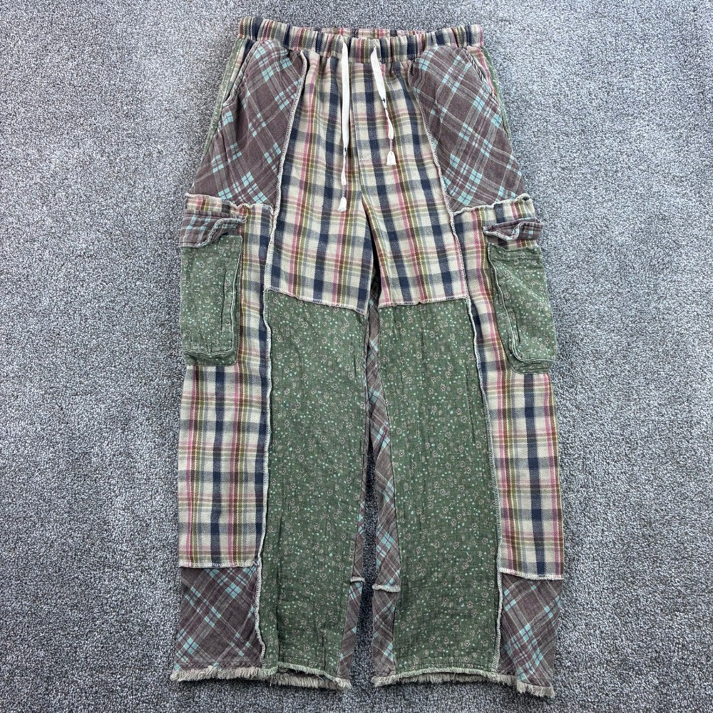 POL Patchwork Cargo Pants Women's Large Multicolor Cotton Boho Grunge Baggy Wide